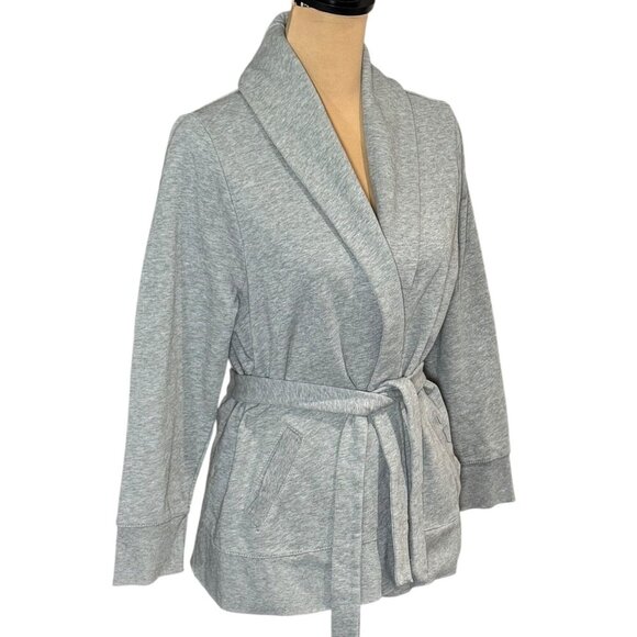 J. Crew Antique Fleece Cardigan Sz.XL Gray Belted Shawl Capsule Wardrobe Staple - Picture 2 of 10